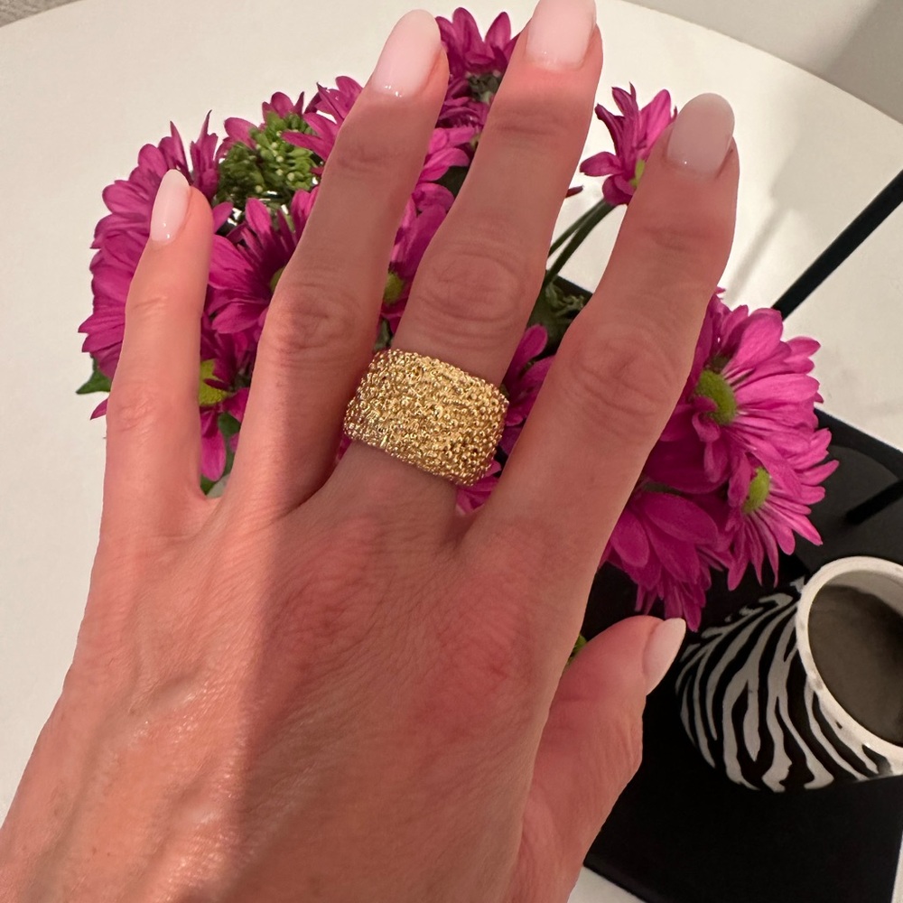 Elegant Gold Textured Ring. 14k gold plated. Heavy weight